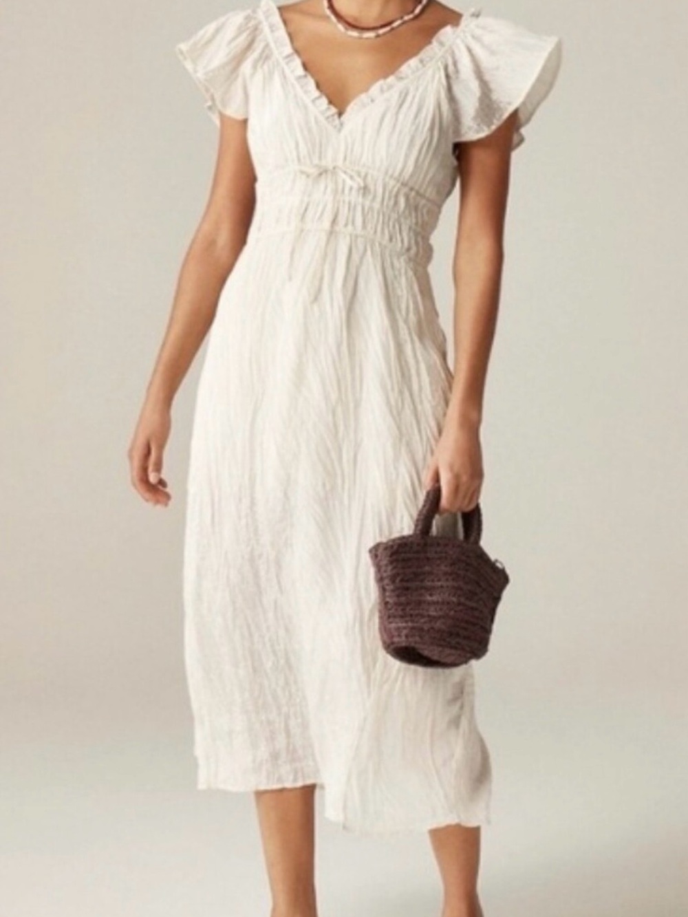Palermo- Cream V-Neck Ruffle Sleeve Midi Dress